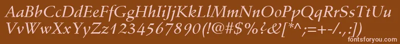 StempelSchneidlerLtMediumItalic-fontti – vaaleanpunaiset fontit ruskealla taustalla