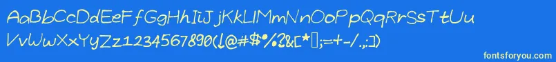フォントGrundlegendeByCindyyo – 黄色の文字、青い背景