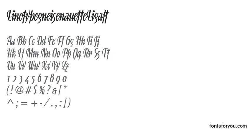 LinotypegneisenauetteLigalt-fontti – aakkoset, numerot, erikoismerkit