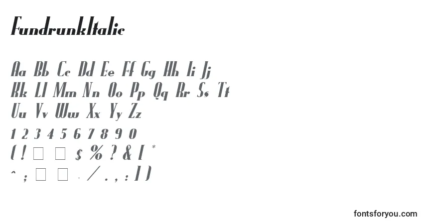 Fuente FundrunkItalic - alfabeto, números, caracteres especiales