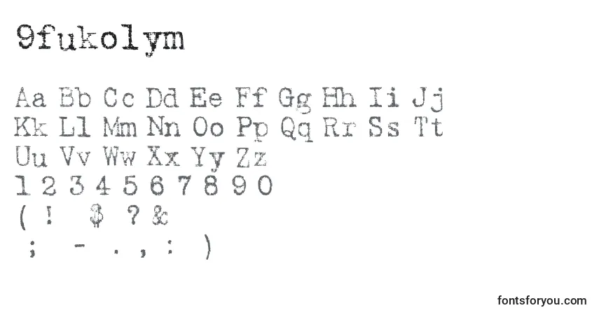 A fonte 9fukolym – alfabeto, números, caracteres especiais