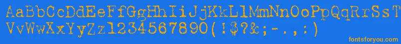 フォント9fukolym – オレンジ色の文字が青い背景にあります。