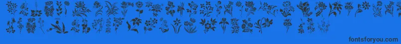 HffFloralStencil-Schriftart – Schwarze Schriften auf blauem Hintergrund