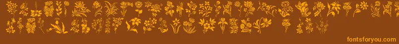 HffFloralStencil-Schriftart – Orangefarbene Schriften auf braunem Hintergrund