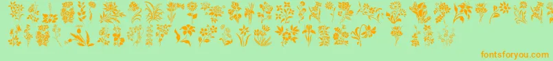 HffFloralStencil-Schriftart – Orangefarbene Schriften auf grünem Hintergrund