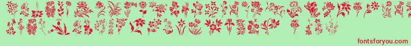 HffFloralStencil-Schriftart – Rote Schriften auf grünem Hintergrund