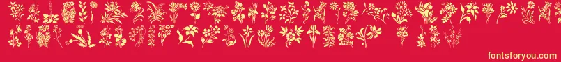 HffFloralStencil-fontti – keltaiset fontit punaisella taustalla