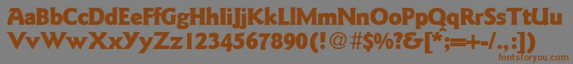 フォントGoudysanstwoblackRegularDb – 茶色の文字が灰色の背景にあります。