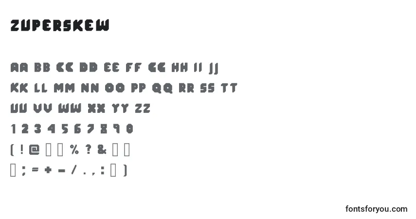 Schriftart ZuperSkew – Alphabet, Zahlen, spezielle Symbole