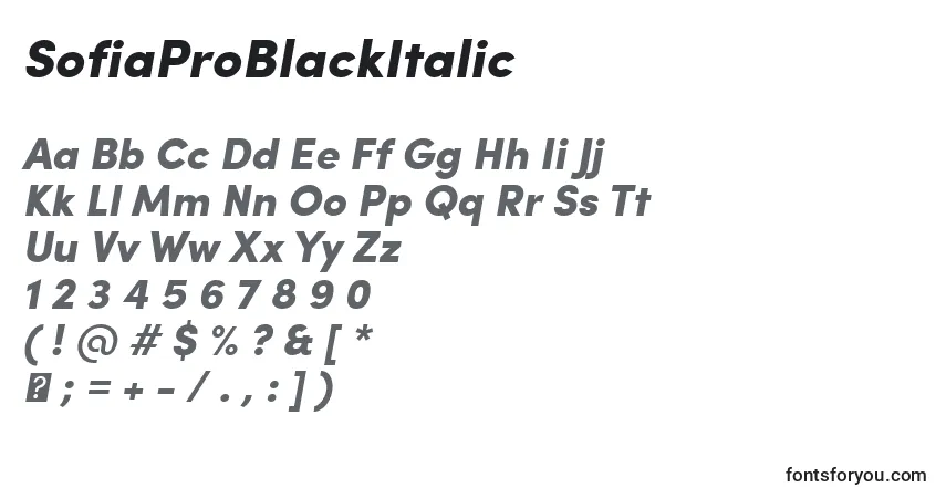 SofiaProBlackItalic-fontti – aakkoset, numerot, erikoismerkit