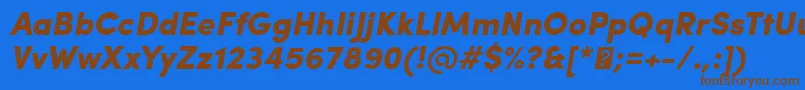 フォントSofiaProBlackItalic – 茶色の文字が青い背景にあります。