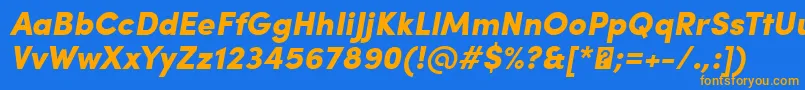 フォントSofiaProBlackItalic – オレンジ色の文字が青い背景にあります。