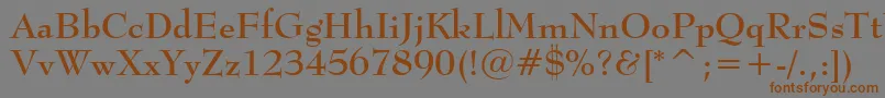 フォントBernhardmodBtBold – 茶色の文字が灰色の背景にあります。