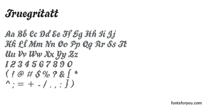 Schriftart Truegritatt – Alphabet, Zahlen, spezielle Symbole