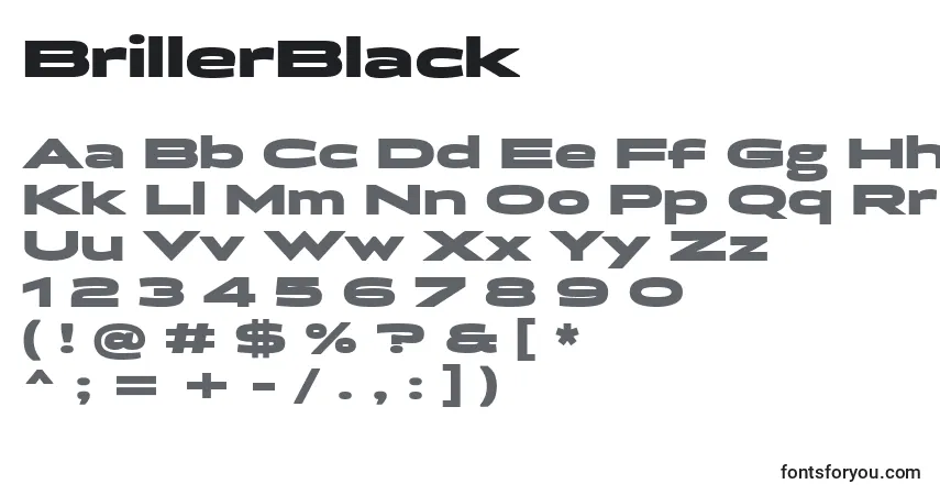 A fonte BrillerBlack – alfabeto, números, caracteres especiais