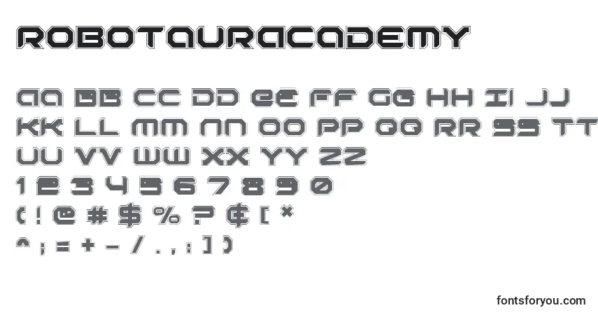 Czcionka RobotaurAcademy – alfabet, cyfry, specjalne znaki