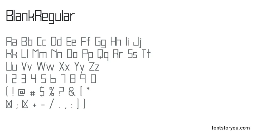Czcionka BlankRegular – alfabet, cyfry, specjalne znaki