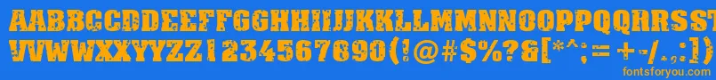 フォントAAssuantitulstrdstBold – オレンジ色の文字が青い背景にあります。