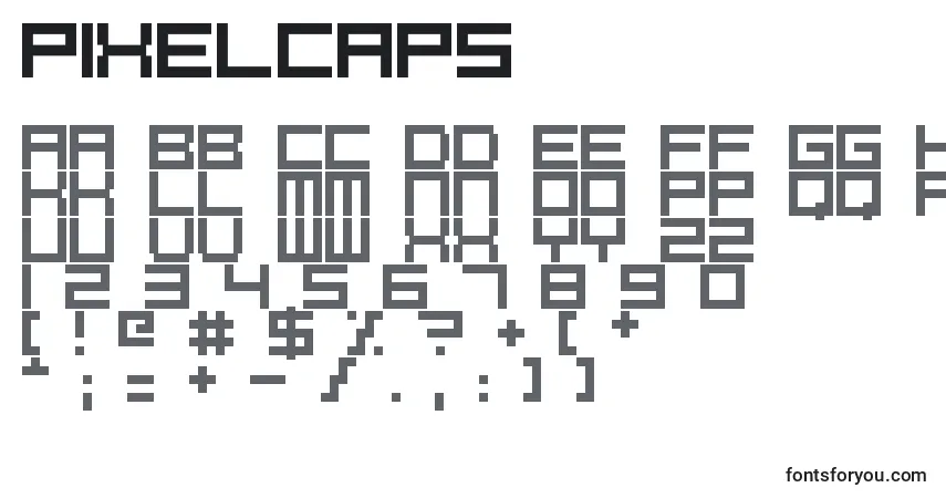 Schriftart Pixelcaps – Alphabet, Zahlen, spezielle Symbole