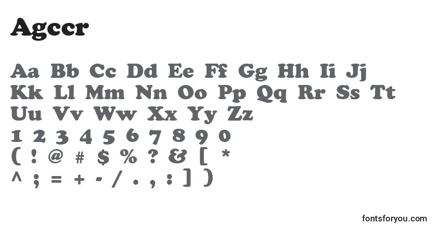 A fonte Agccr – alfabeto, números, caracteres especiais