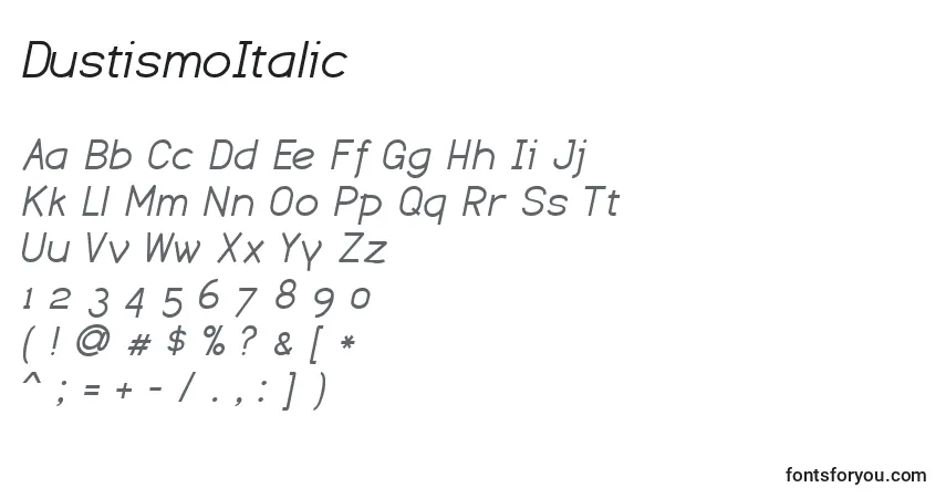 Schriftart DustismoItalic – Alphabet, Zahlen, spezielle Symbole