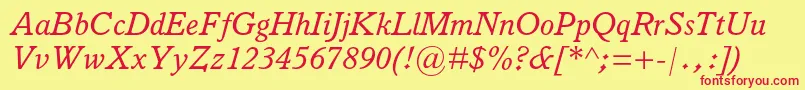 ItalianoldstylemtstdItalic Font – Red Fonts on Yellow Background