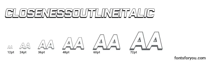 ClosenessOutlineItalic Font Sizes