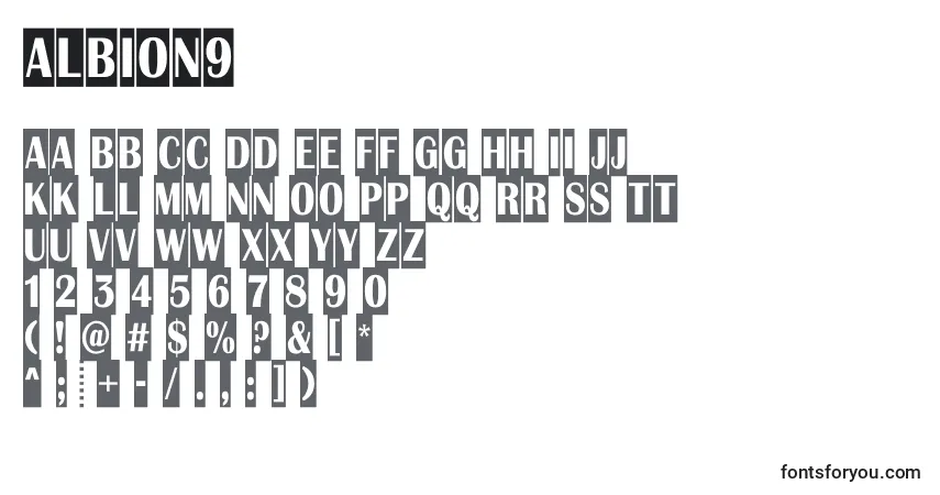 Czcionka Albion9 – alfabet, cyfry, specjalne znaki
