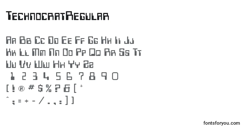 Fuente TechnocratRegular - alfabeto, números, caracteres especiales