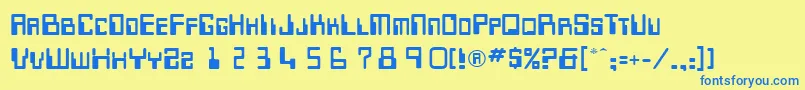 フォントTechnocratRegular – 青い文字が黄色の背景にあります。