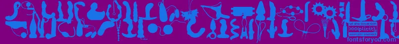 フォントWcXxxplicitBta – 紫色の背景に青い文字