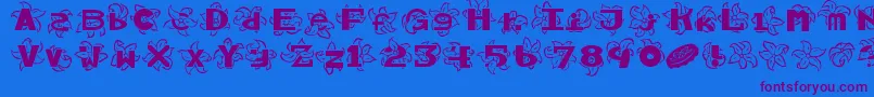Hawaiiah-Schriftart – Violette Schriften auf blauem Hintergrund