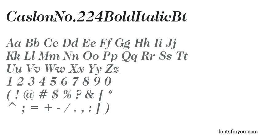 A fonte CaslonNo.224BoldItalicBt – alfabeto, números, caracteres especiais