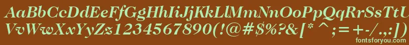 フォントCaslonNo.224BoldItalicBt – 緑色の文字が茶色の背景にあります。