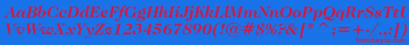 CaslonNo.224BoldItalicBt-fontti – punaiset fontit sinisellä taustalla