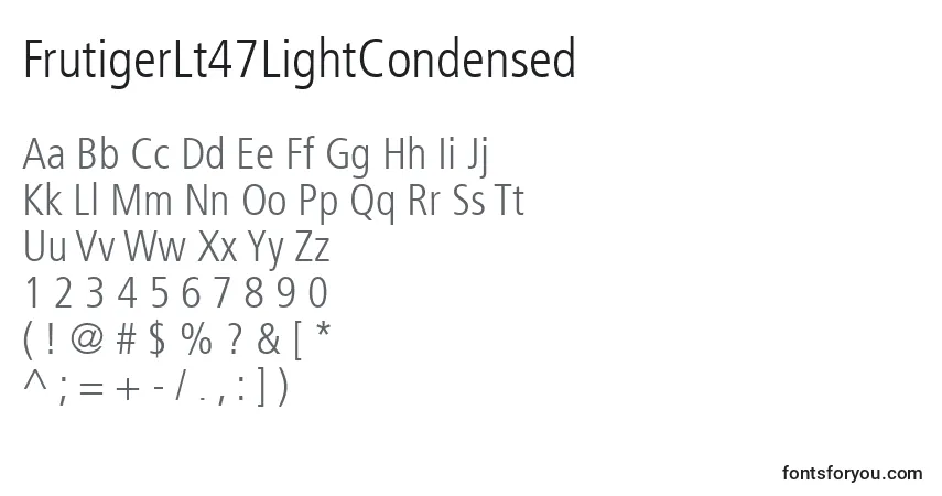 Schriftart FrutigerLt47LightCondensed – Alphabet, Zahlen, spezielle Symbole