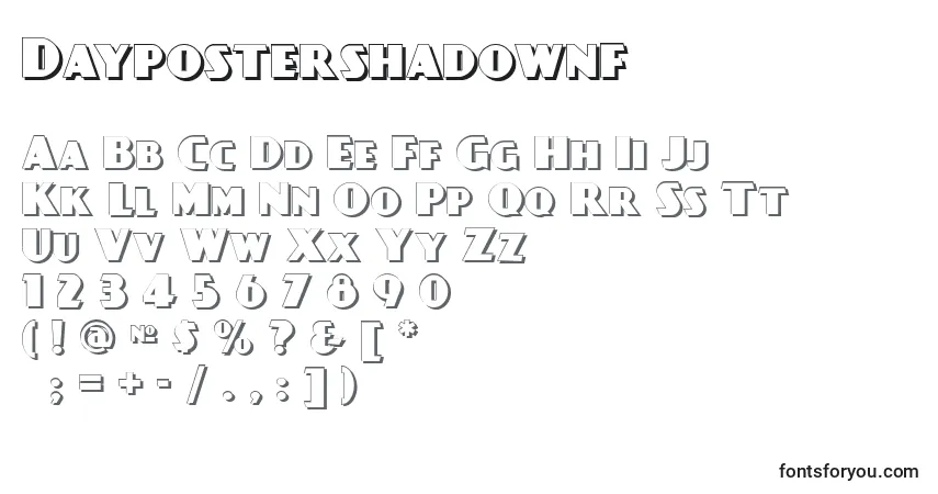 A fonte Daypostershadownf – alfabeto, números, caracteres especiais