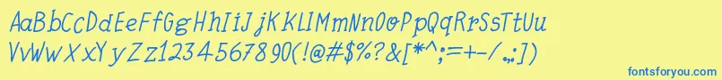 フォントQuickWritingItalic – 青い文字が黄色の背景にあります。