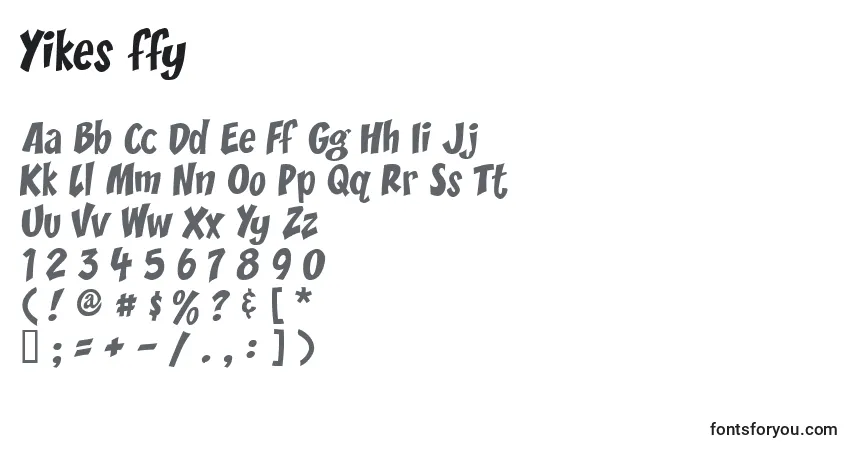 Czcionka Yikes ffy – alfabet, cyfry, specjalne znaki