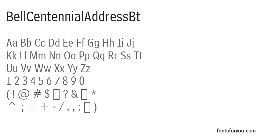 A fonte BellCentennialAddressBt – alfabeto, números, caracteres especiais