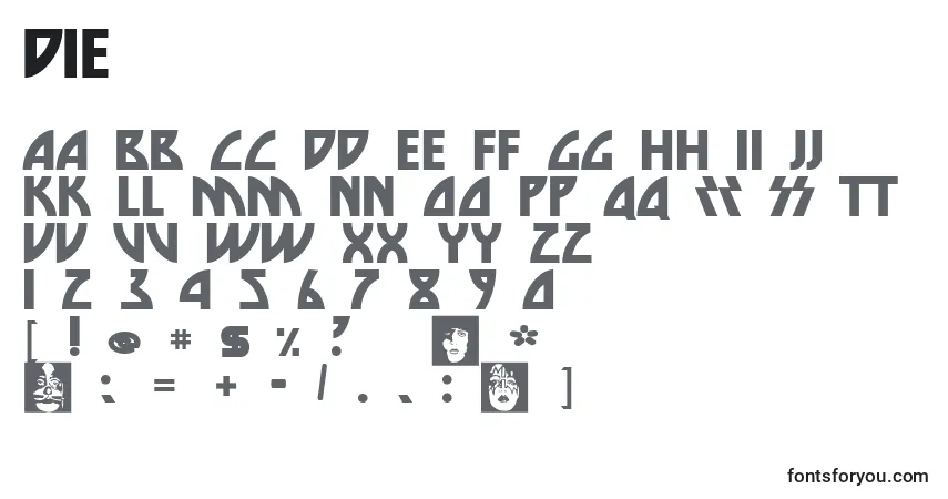 Czcionka Die – alfabet, cyfry, specjalne znaki