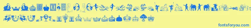 Weitere Informationen zur CornucopiaOfDingbatsFive-Schriftart CornucopiaOfDingbatsFive-Schriftart – Blaue Schriften auf gelbem Hintergrund