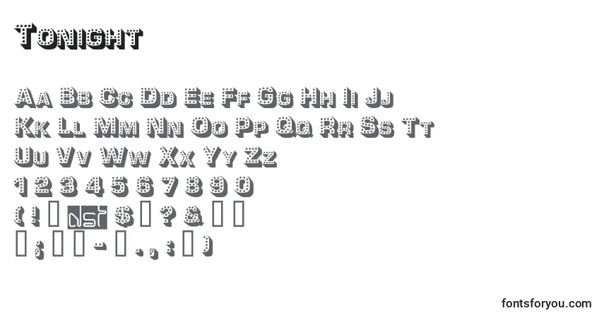 Schriftart Tonight (17843) – Alphabet, Zahlen, spezielle Symbole