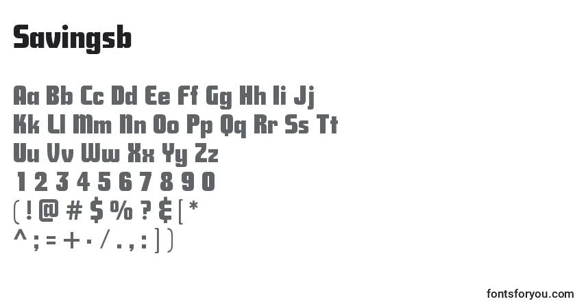 Czcionka Savingsb – alfabet, cyfry, specjalne znaki