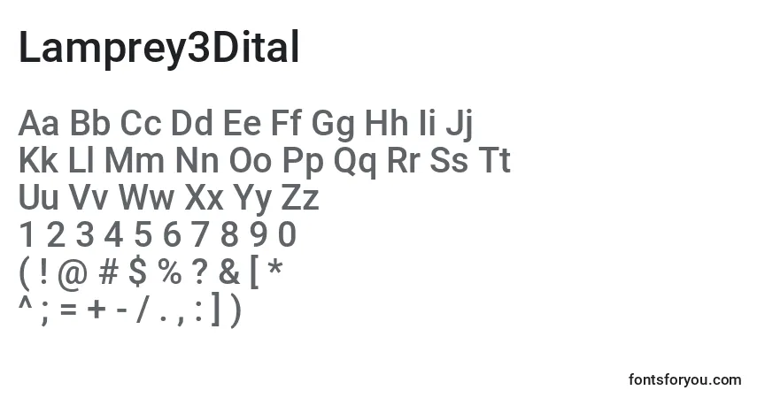 Schriftart Lamprey3Dital – Alphabet, Zahlen, spezielle Symbole
