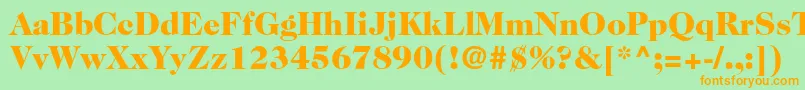 フォントCaslon224stdBlack – オレンジの文字が緑の背景にあります。