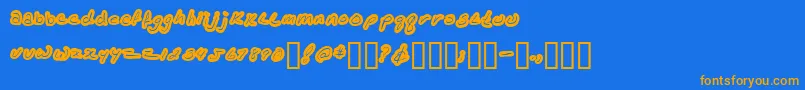 Kathleenlowercase-Schriftart – Orangefarbene Schriften auf blauem Hintergrund