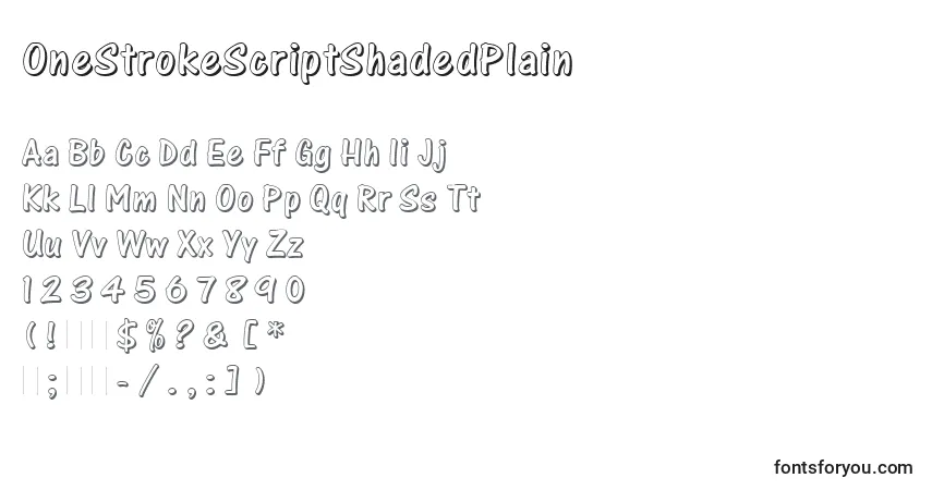 Czcionka OneStrokeScriptShadedPlain – alfabet, cyfry, specjalne znaki