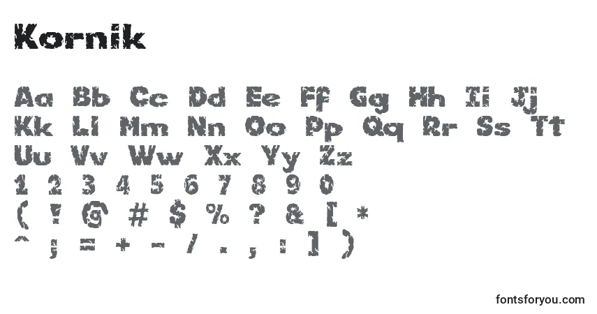 Fuente Kornik - alfabeto, números, caracteres especiales