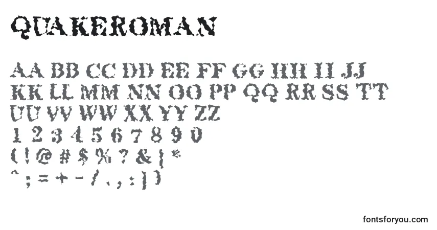A fonte Quakeroman – alfabeto, números, caracteres especiais